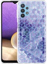 Hoesje Geschikt voor Samsung Galaxy A32 5G Paars Hexagon Marmer
