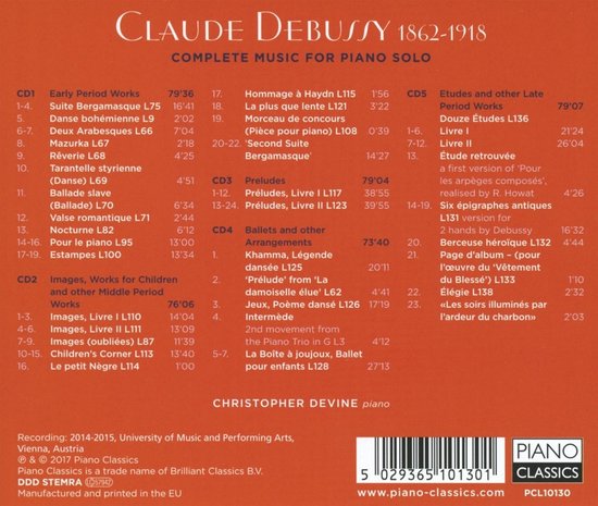 Christopher Devine - Debussy: Complete Music For Piano Solo (5 CD ...