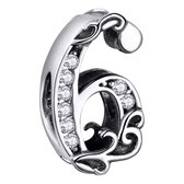 Tracelet - Zilveren bedels - Cijfer Bedel 6 | Bedel nummer 6 met zirkonia | 925 Sterling Zilver - Pandora compatible - 925 Zilver Certificaat - In Leuke Cadeauverpakking - Valentij