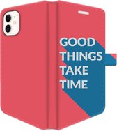 Apple iPhone 12 Hoesje - Portemonneehoesje  - Met pasjeshouder - Met Quote - Good Things - Rood