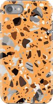 Apple iPhone 8 Telefoonhoesje - Extra Stevig Hoesje - 2 lagen bescherming - Met Marmerprint - Terrazzo - Oranje