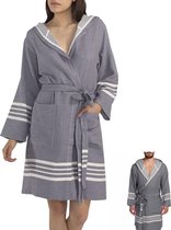 Hamam Badjas Sun Dark Grey - XS - korte sauna badjas met capuchon - ochtendjas - duster - dunne badjas - unisex - twinning