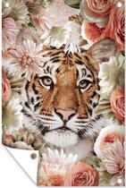 Décoration de jardin Tigre - Fleurs - Portrait - 40x60 cm - Affiche de jardin