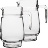 2x stuks glazen schenkkannen/karaffen 1,6 liter - Sapkannen/waterkannen/schenkkannen