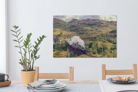 Canvas schilderij 90x60 cm - Wanddecoratie Trein - Stoom - Brug - Muurdecoratie woonkamer - Slaapkamer decoratie - Kamer accessoires - Schilderijen op canvas