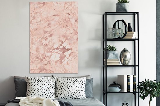 Canvas Schilderij Marmer - Aderen - Roze - 80x120 cm - Wanddecoratie