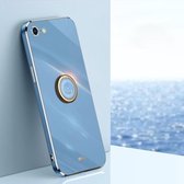 XINLI rechte 6D plating gouden rand TPU schokbestendige hoes met ringhouder voor iPhone SE 2020/8/7 (hemelsblauw)