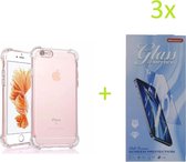 iPhone 6 / iPhone 6S - Anti Shock Silicone Bumper Hoesje - Transparant + 3X Tempered Glass Screenprotector