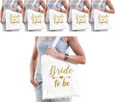 Vrijgezellenfeest dames tasjes/ goodiebag pakket - 1x Bride to Be wit + 9x Bride Squad wit - Vrijgezellen vrouw