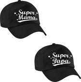 Super papa en Super mama petje zwart - Cadeau baseball caps voor Papa en Mama - Moederdag en Vaderdag cadeautje