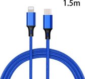 PD 18W USB-C / Type-C naar 8-pins nylon gevlochten datakabel is geschikt voor iPhone-serie / iPad-serie, Lengte: 1,5 m (blauw)