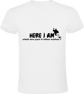 Here i am, what are your other 2 wishes Heren t-shirt | wensen | wens | versiertruc | Wit