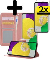 Samsung Galaxy A52s Hoesje Book Case Hoes Met 2x Screenprotector - Samsung Galaxy A52s Case Wallet Cover - Samsung Galaxy A52s Hoesje Met 2x Screenprotector - Rosé Goud