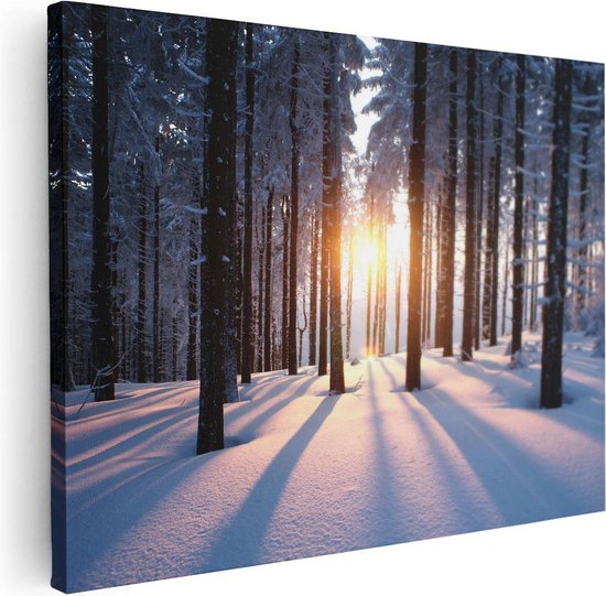 Artaza Canvas Schilderij Bos Met Sneeuw Tijdens De Zonsondergang - 40x30 - Klein - Foto Op Canvas - Canvas Print
