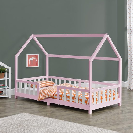 Lit enfant Sisimiut avec antichute 90x200 cm rose et blanc