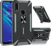 Voor Huawei Y6 2019 War-god Armor TPU + PC Schokbestendige magnetische beschermhoes met opvouwbare houder (grijs + zwart)