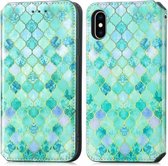 Kleurrijke magnetische horizontale flip PU lederen tas met houder en kaartsleuf en portemonnee voor iPhone X / XS (Emerald)