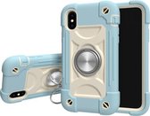 Schokbestendige siliconen + pc-beschermhoes met dubbele ringhouder voor iPhone X / XS (ijsblauw)