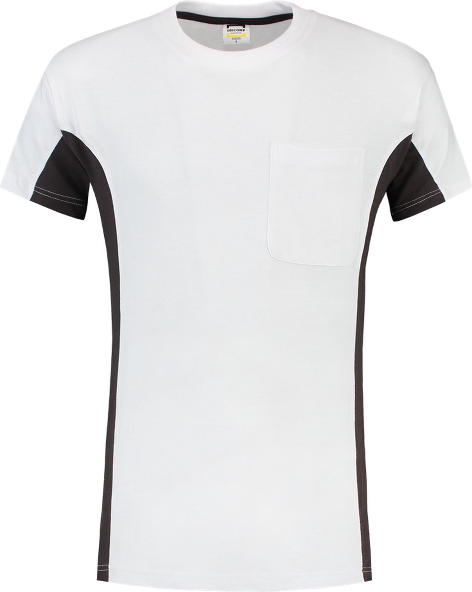 Tricorp T-shirt Bicolor Borstzak 102002 Wit / Donkergrijs  - Maat XXL