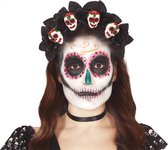 Halloween Diadeem/tiara met rozen en schedels voor dames - Day of the dead - Halloween verkleed accessoires