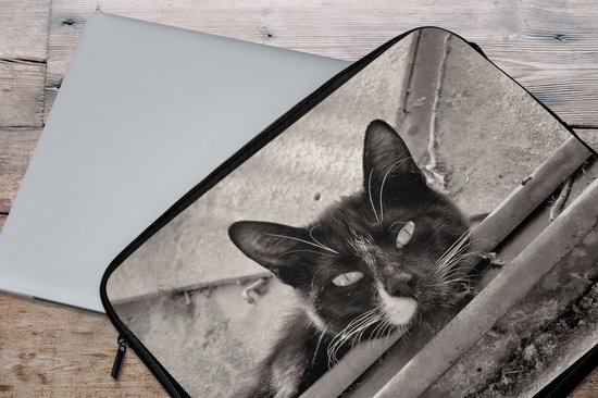 Etui pour ordinateur portable 17 pouces 41x32 cm - Chats en noir et blanc - Etui pour Macbook & Laptop Close-up of a cat - Etui pour ordinateur portable avec photo