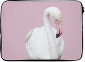Laptophoes 14 inch - Witte flamingo - Laptop sleeve - Binnenmaat 34x23,5 cm - Zwarte achterkant
