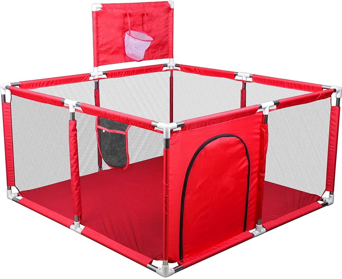 Grondbox - Zinaps Baby Playpen Foldable Playpen Large Activity Playpen with Breathable Mesh and Round Zip Door Suitable for Baby Toddler Playpen 128 (W) x 66 (H) cm - Red- (WK 02127)