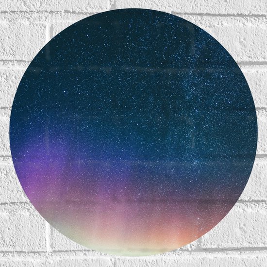 WallClassics - Muursticker Cirkel - Regenboog onder Sterren - 40x40 cm Foto op Muursticker