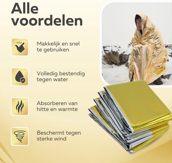 Nooddeken - Set van 4 STUKS - Reddingsdeken - Isolatiedeken - 160 x 210 - PET - Aluminium - Goud / Zilver - EHBO