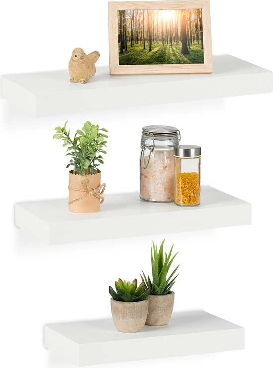 Relaxdays wandplank - set van 3 - zwevende plank - hangende plank slaapkamer - boekenplank