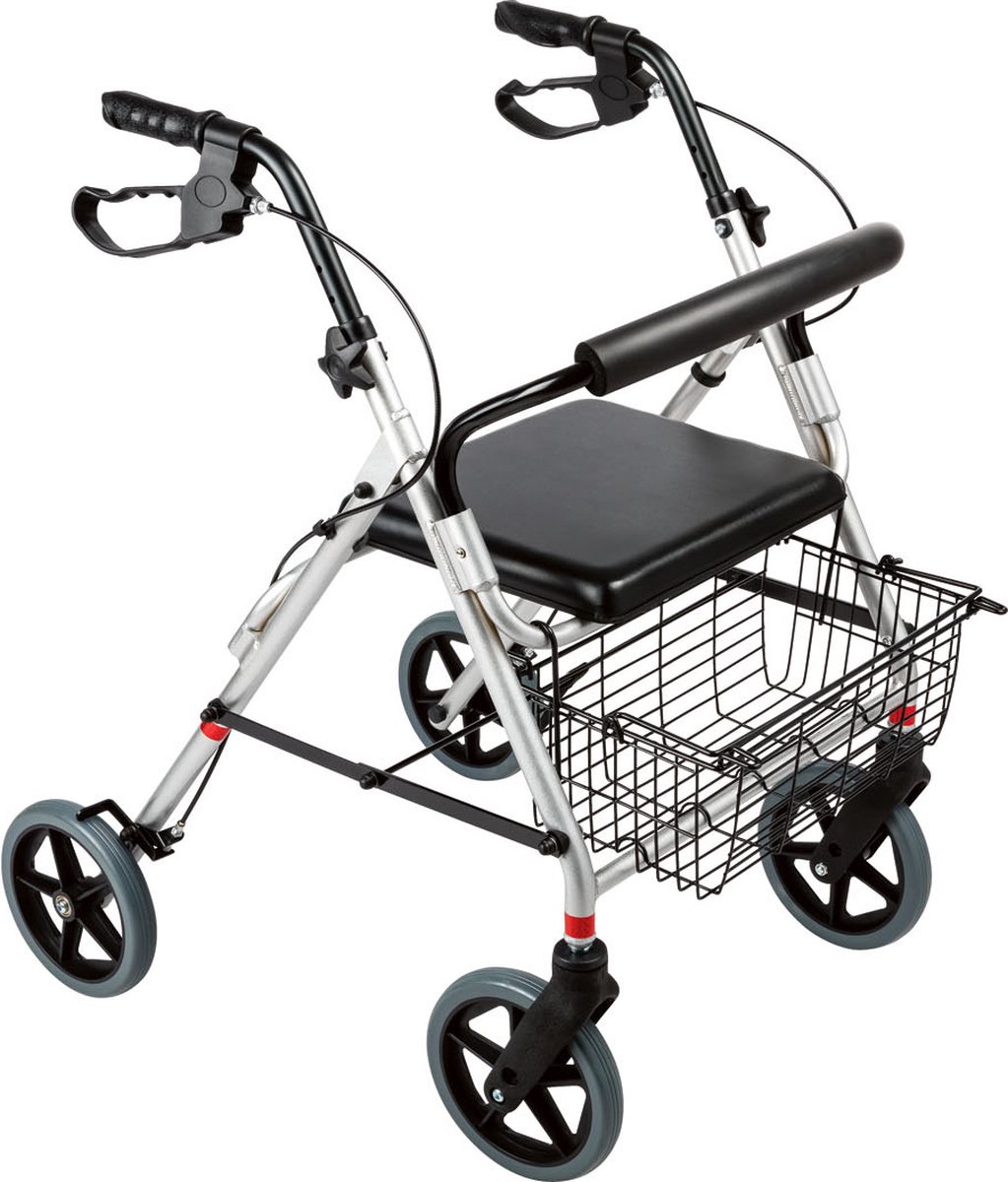 RIDDER® Rollator Eco Premium - Opvouwbaar - Met mand - Met hand- en parkeerrem en een laadvermogen tot 110 kg - Lichtgewicht en Opvouwbaar - Zitfunctie - Binnen en Buiten - Rugleuning