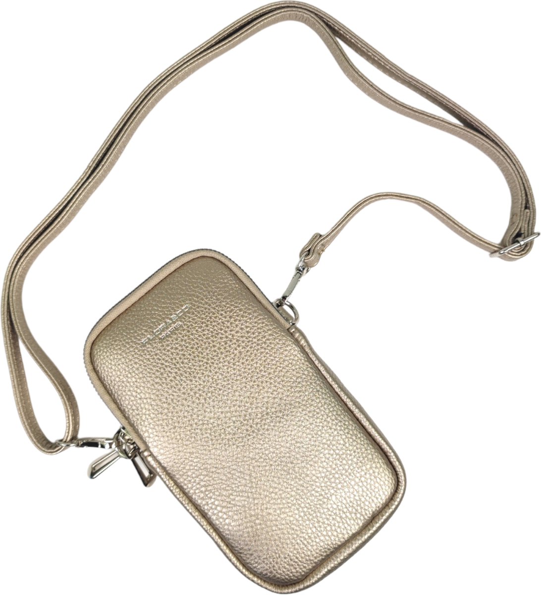 Flora & Co - Paris - Handig Crossbody hand/telefoontasje voor mobiel - gsm - goud - 2 vakken