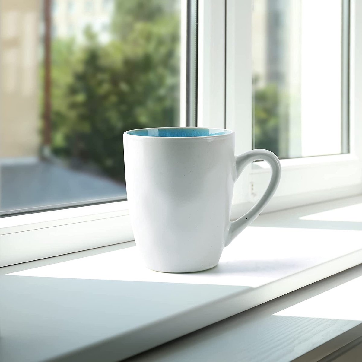 MIAMIO 6-Pack Stoneware Coffee Mugs - 350ml Each, Matte Black Exterior With Colorful Interior, Dishwasher & Microwave Safe (Le Papillon Collection)
