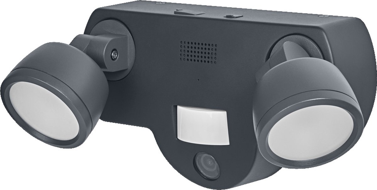 LEDVANCE SMART+ buitenwandlamp met camera, warm wit LED-licht (3000K), 2 koppen van hoogwaardig metaal, geïntegreerde luidspreker, geheugenkaart, slimme WiFi-technologie, IP44