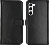 Selencia Hoesje Geschikt voor Samsung Galaxy S23 Plus Hoesje Met Pasjeshouder - Selencia Echt Lederen Bookcase - Zwart