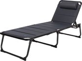 Campart Ligbed BE-0665 - Stretcher opvouwbaar en verstelbaar - Relaxstoel voor tuin en camping - Gepolsterd - Afneembaar hoofdkussen - Loungestoel - Grijs