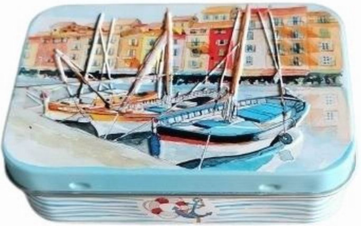 Metalen zeepblik met opdruk Bateaux – Vintage voorraadblik – Franse handzeep – Marseille zeep Marseillezeep