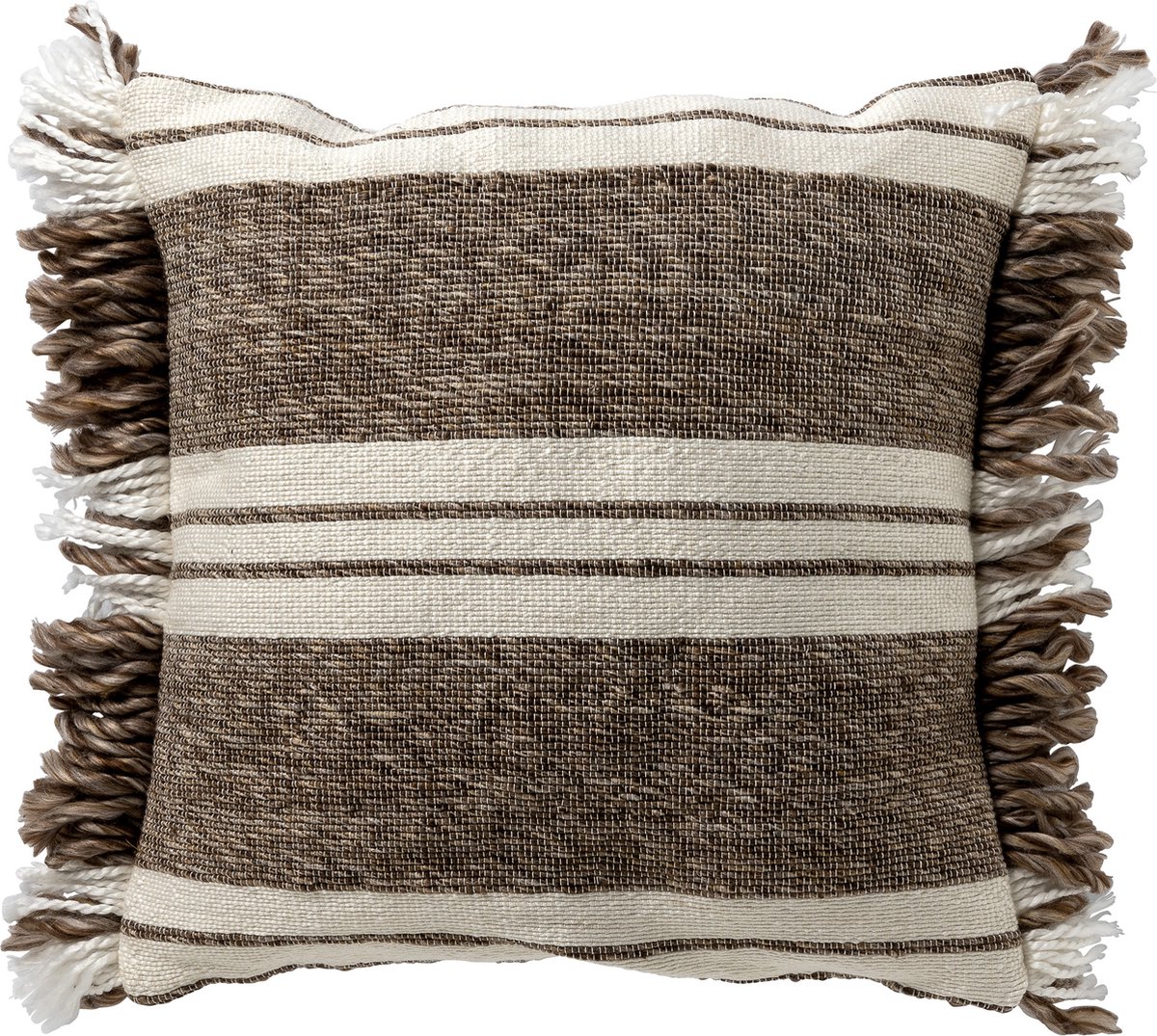 Dutch Decor EDGAR - kussenhoes 45x45 cm - streepdessin - gerecycled - Driftwood - taupe, wit - met rits - zonder binnenkussen