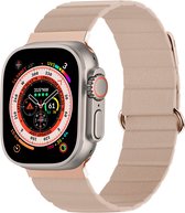 iMoshion Bandje Geschikt voor Apple Watch Bandje Series 1 / 2 / 3 / 4 / 5 / 6 / 7 / 8 / 9 / SE / Ultra (2) - 42 / 44 / 45 / 49 mm - iMoshion Magnetisch lederen band - Beige