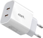 DrPhone PD LunarX – USB-C 40W Thuislader- 2 x 20W - Dubbele PD 20W Poort - Oplader 5V 3A / 9V 2.2A/12V 1.6A - Geschikt voor o.a iOS iPhone 12 / 13 / 14/ Pro / MAX / Mini / iPad/ S22/P40 etc – Wit