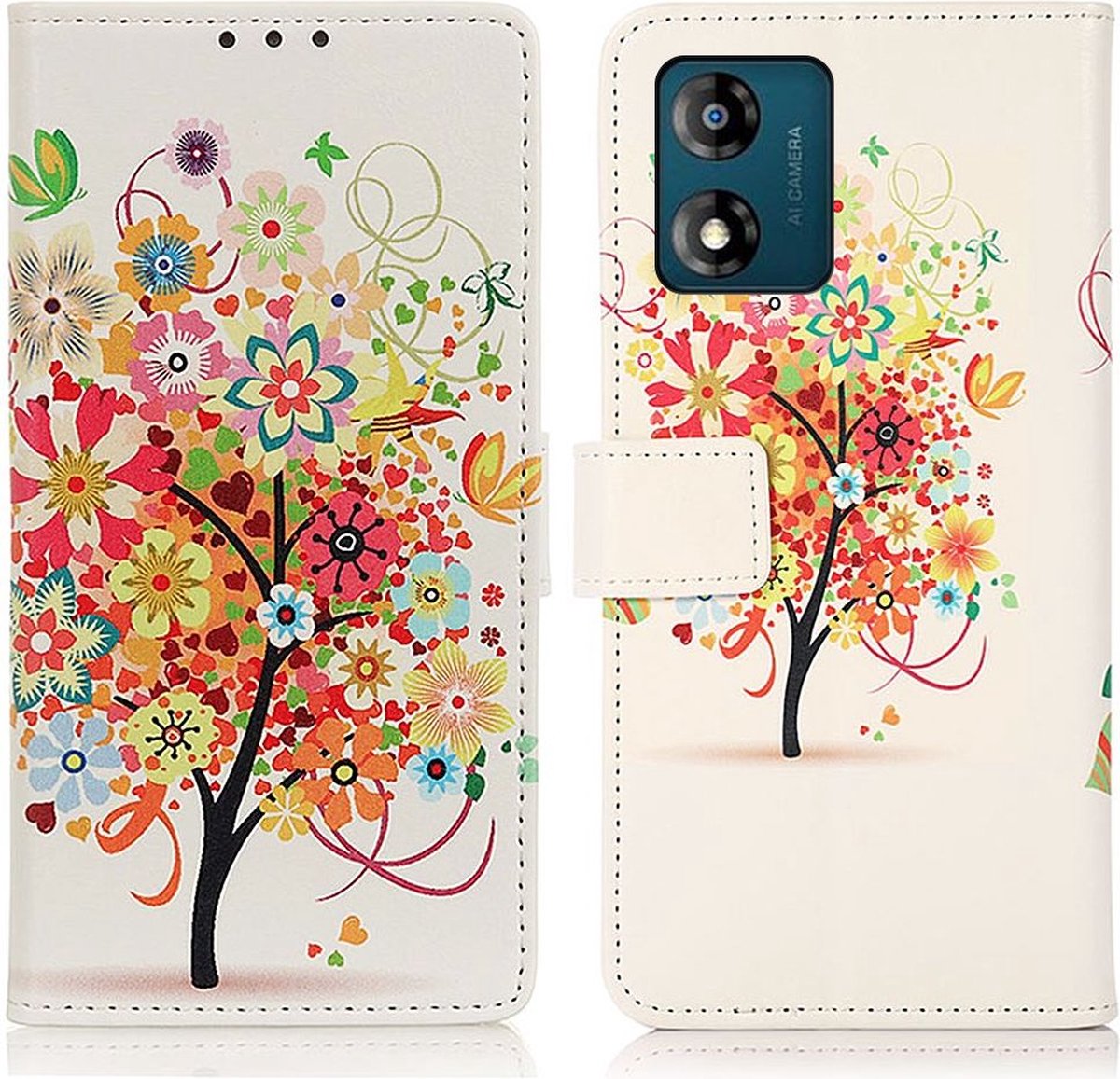Motorola Moto E13 Hoesje Portemonnee Book Case Tree Print