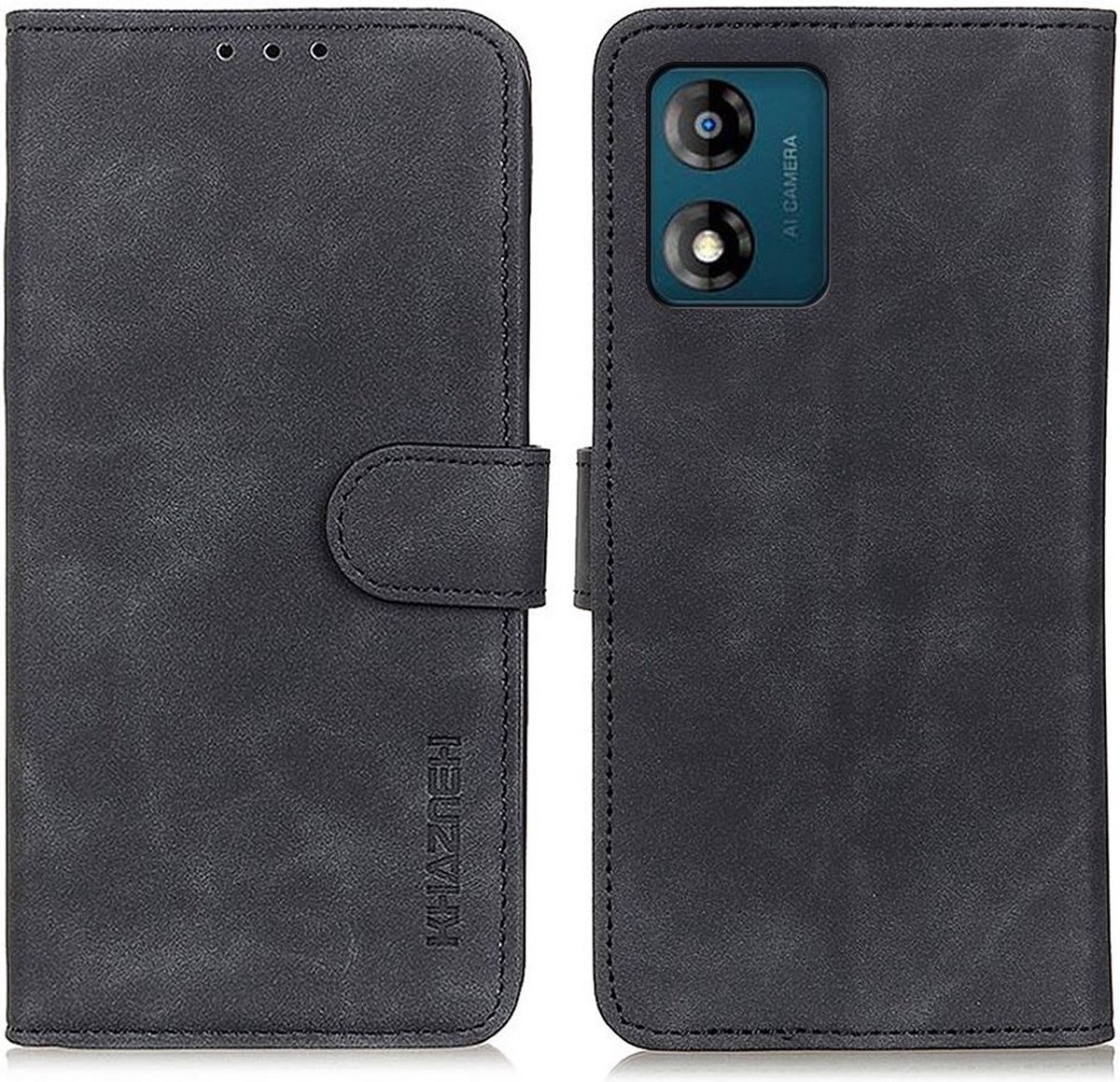 KHAZNEH Motorola Moto E13 Hoesje Retro Wallet Book Case Zwart