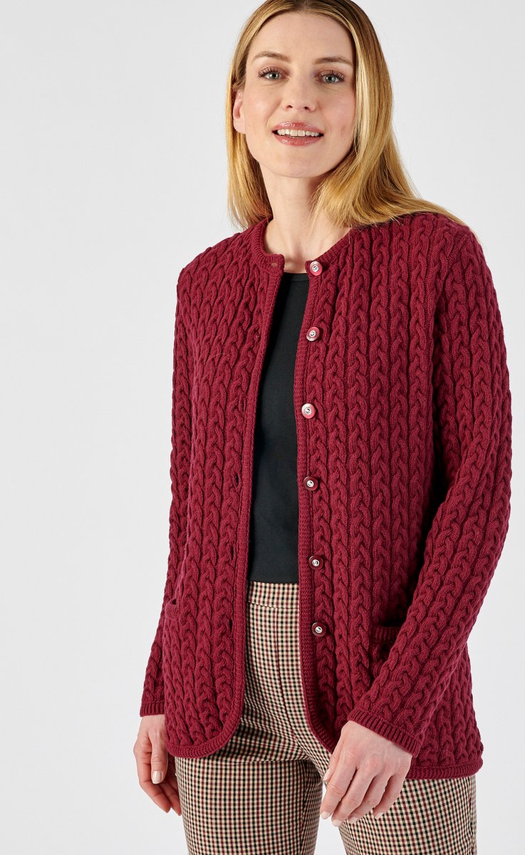 Damart - Kabelgebreide vest van 80% lamswol - Dames - Rood - XS