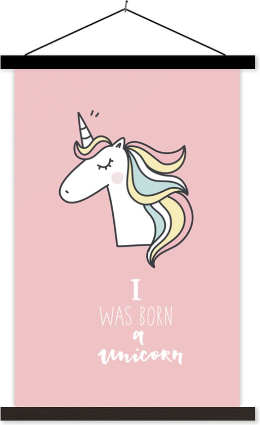 Affiche scolaire enfants - Décoration murale chambres d'enfants - Unicorn - Citations - Rose - Je suis née licorne - Filles - Enfant - Décoration murale - 60x90 cm