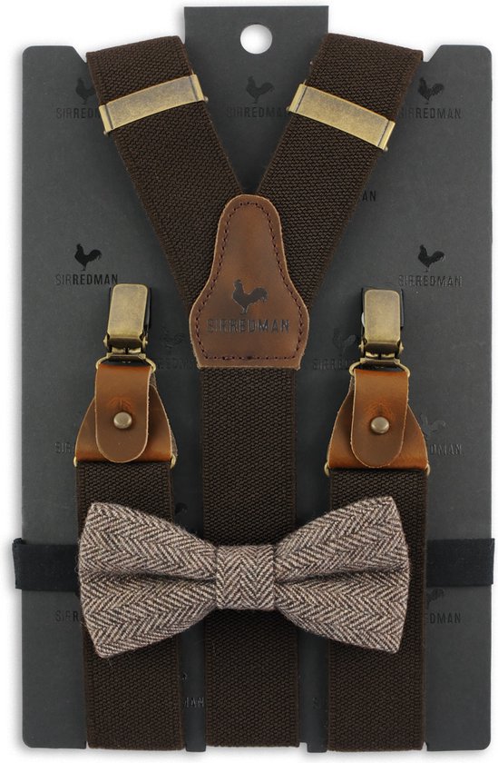Sir Redman - Bretels met strik - bretels combi pack Essential Troy Tweed - bruin / beige