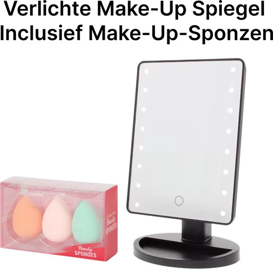 Novalie Hollywood Handspiegel met LED-Verlichting – Zwart – Professionele Make up Spiegel- Visagie, Kapper & Beauty spiegel