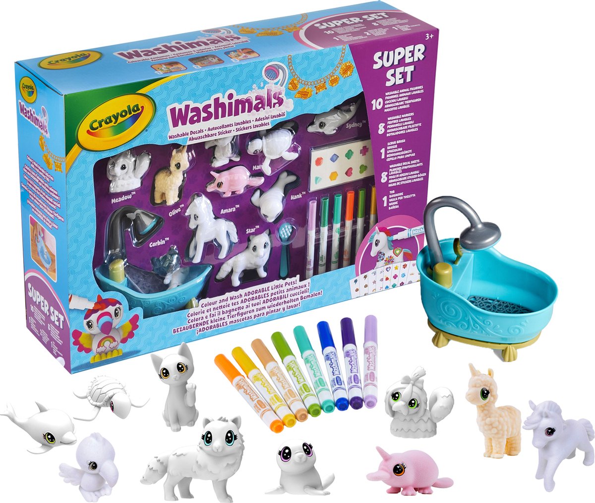 Crayola - Washimals, Super Set met Stickers, Wasbare Markeerstiften en Kleurfiguren, Creatief Spel en Cadeau voor Kinderen, vanaf 3 jaar, Meerkleurig