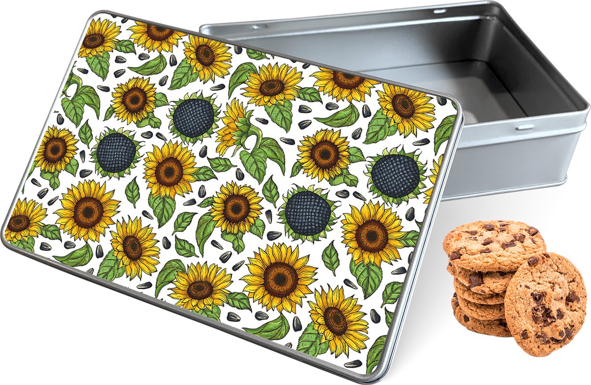 Rechthoekige Koektrommel - Bewaarblik met Sunflowers Design op Prijzenvolger.com