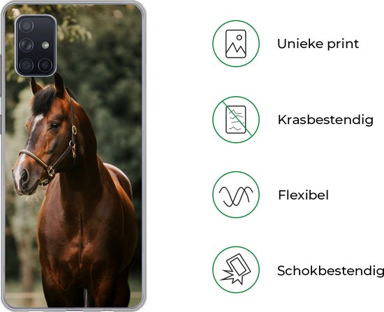 Telefoonhoesje Geschikt voor Samsung Galaxy A71 hoesje - Paard - Takken - Portret - Siliconen Telefoonhoesje