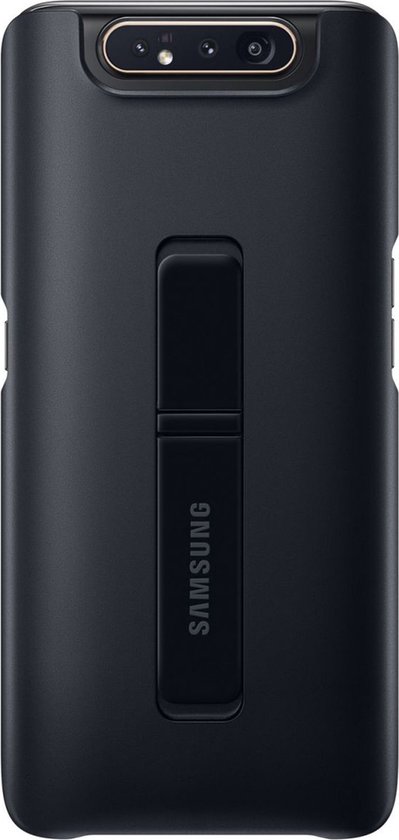 Arrière d'une coque Samsung Standing noire pour Galaxy A80, avec béquille dépliable.